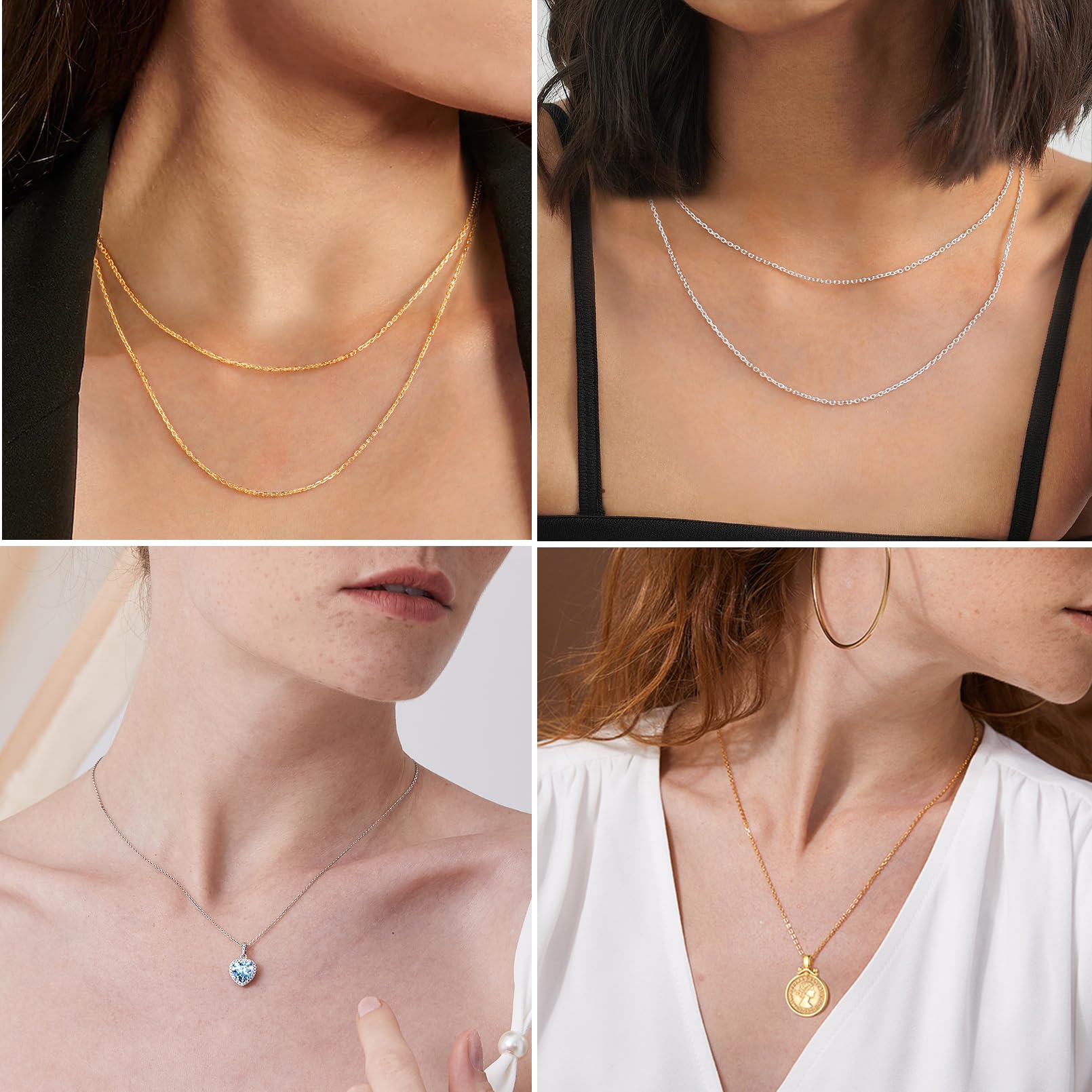 ChicSilver Chaîne Collier en Sterling Argent 925 pour Femme,Maille Plaqué Or 18 Carats Largeur 1,1/1,5 mm-Longueur 40 à 60 cm,Colliers Chaine Rolo pour Pendentif avec Boîte Bijou Cadeau