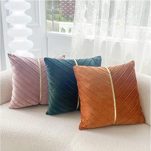 Miniatura 6 de Fundas de almohada de terciopelo negro de 18 x 18 pulgadas con cuero dorado, paquete de 2, fundas decorativas cuadradas de lujo modernas para