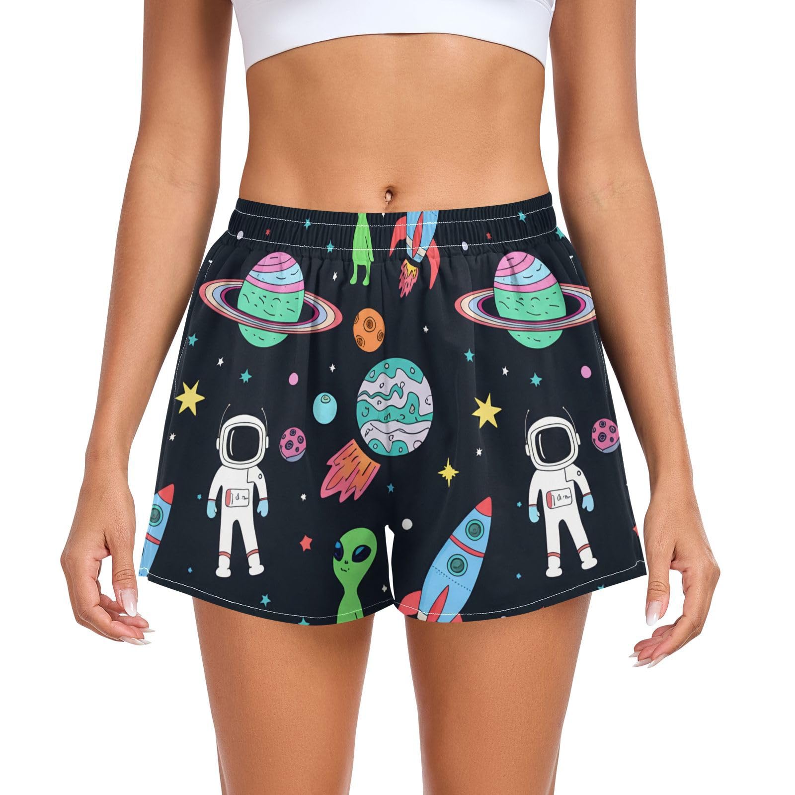 UMIRIKO Space Aliens Planet Athletic Shorts for Women with Pockets S 202c1602