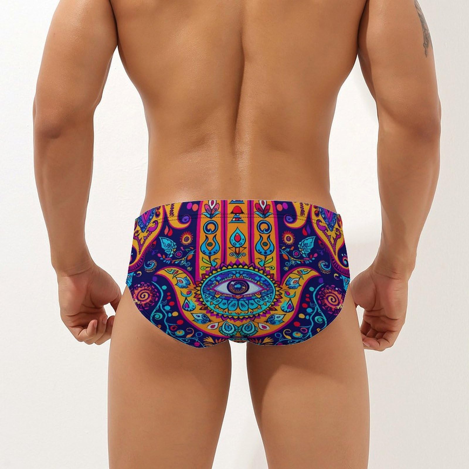 Hamsa Hand Of Fatima Meditation Mandala Mens Swim Briefs Bikini Swimwear Print Beach Shorts Sexy Swimsuit S
