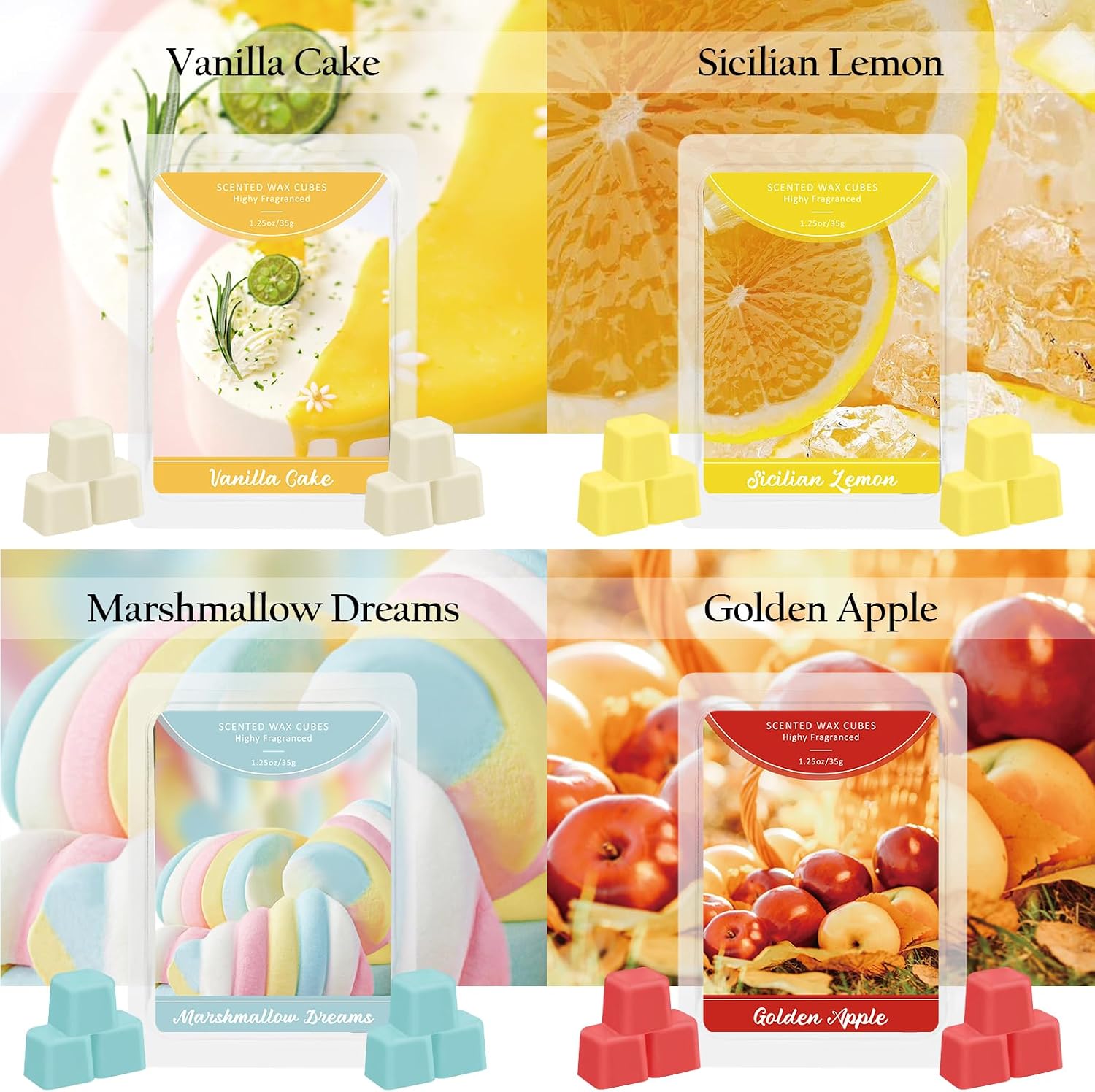 STRN Wax Melts, Soy Wax Cubes Fruit & Food Scented Summer Fragrance 12-Pack