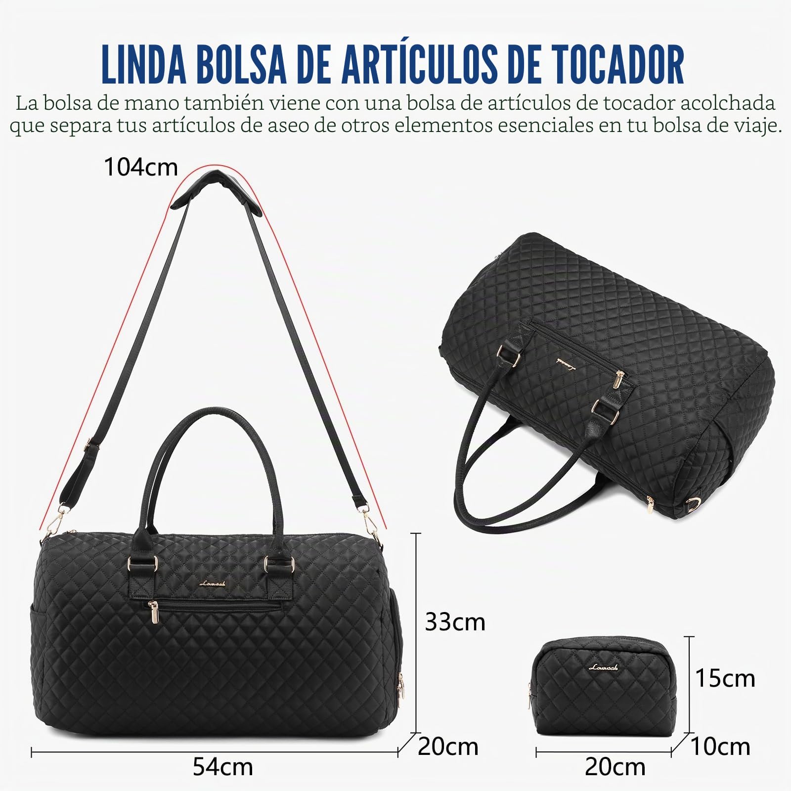 LOVEVOOK Gran bolsa de Viaje Mujer, Macuto de Deporte con Compartimento para Calzado, Travel Bag Fin de Semana, Impermeable Bolso Maternidad, Maleta Bebe Hospital, Garment Duffel Bag Negro