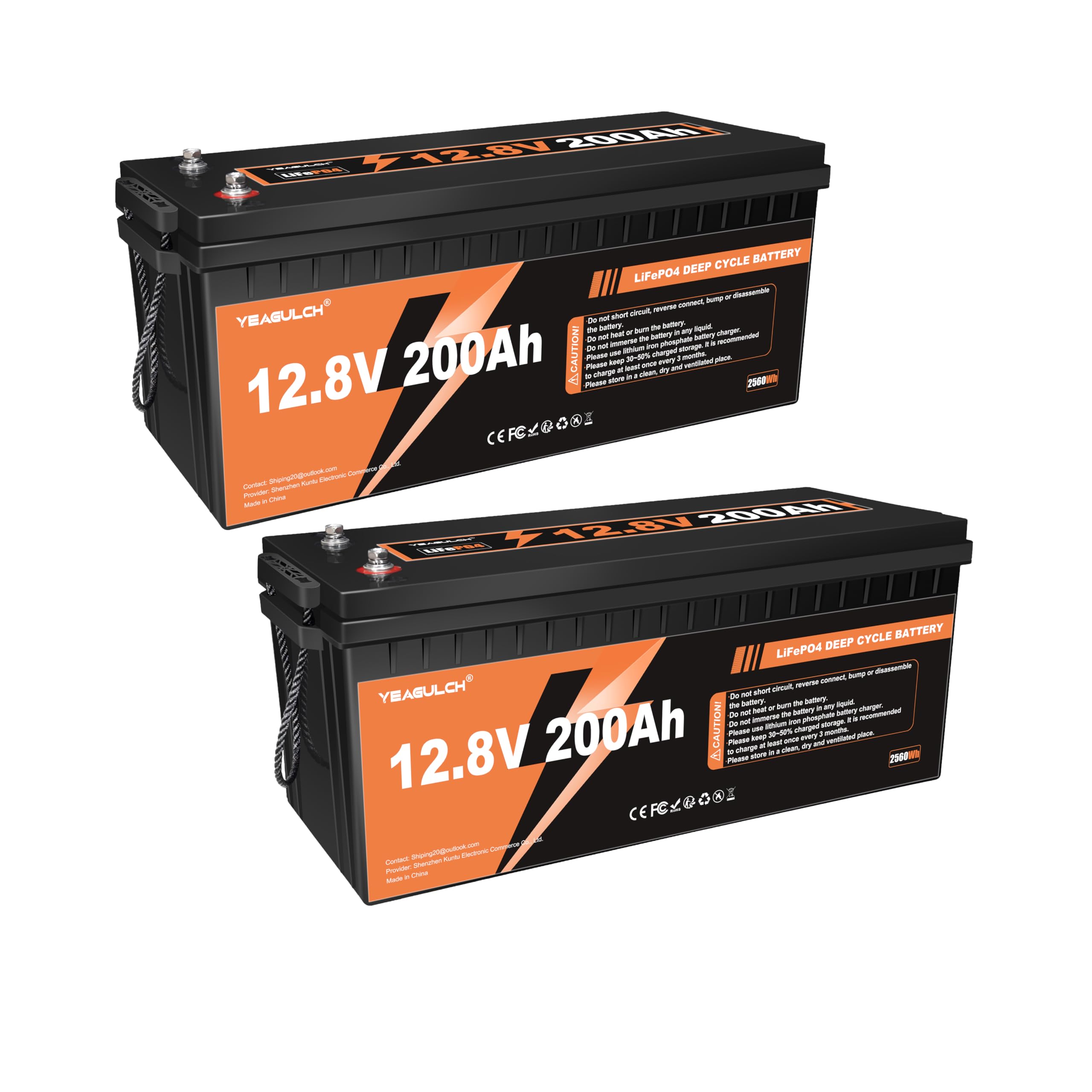 2X 12V 200Ah LiFePO4 Battery Built-in 200A BMS 2560Wh 15000+ Deep Cycle