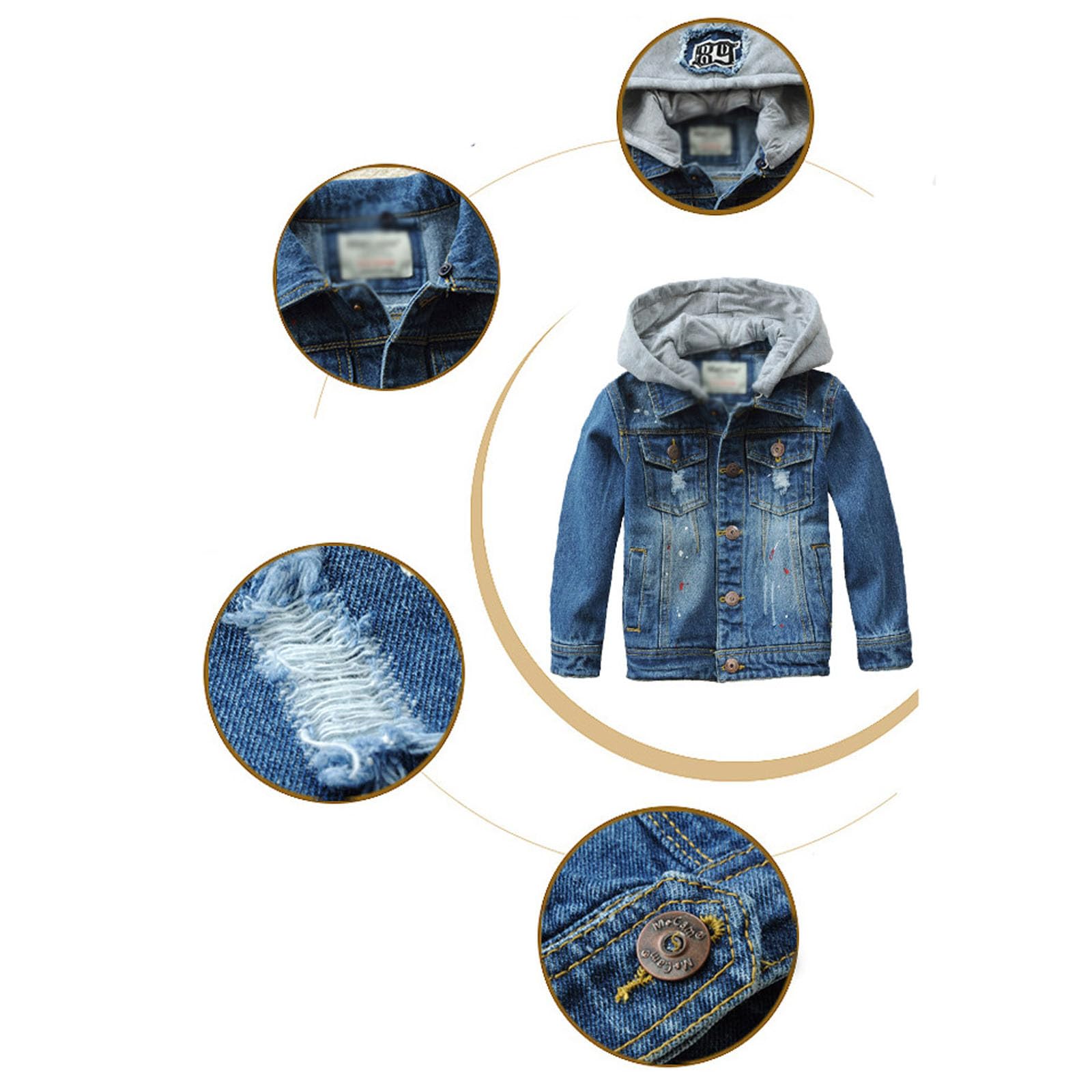 Veste en jean pour garçon avec capuche, vêtements d'extérieur classiques en tissu mélangé pour enfants et adolescents, manteau décontracté confortable