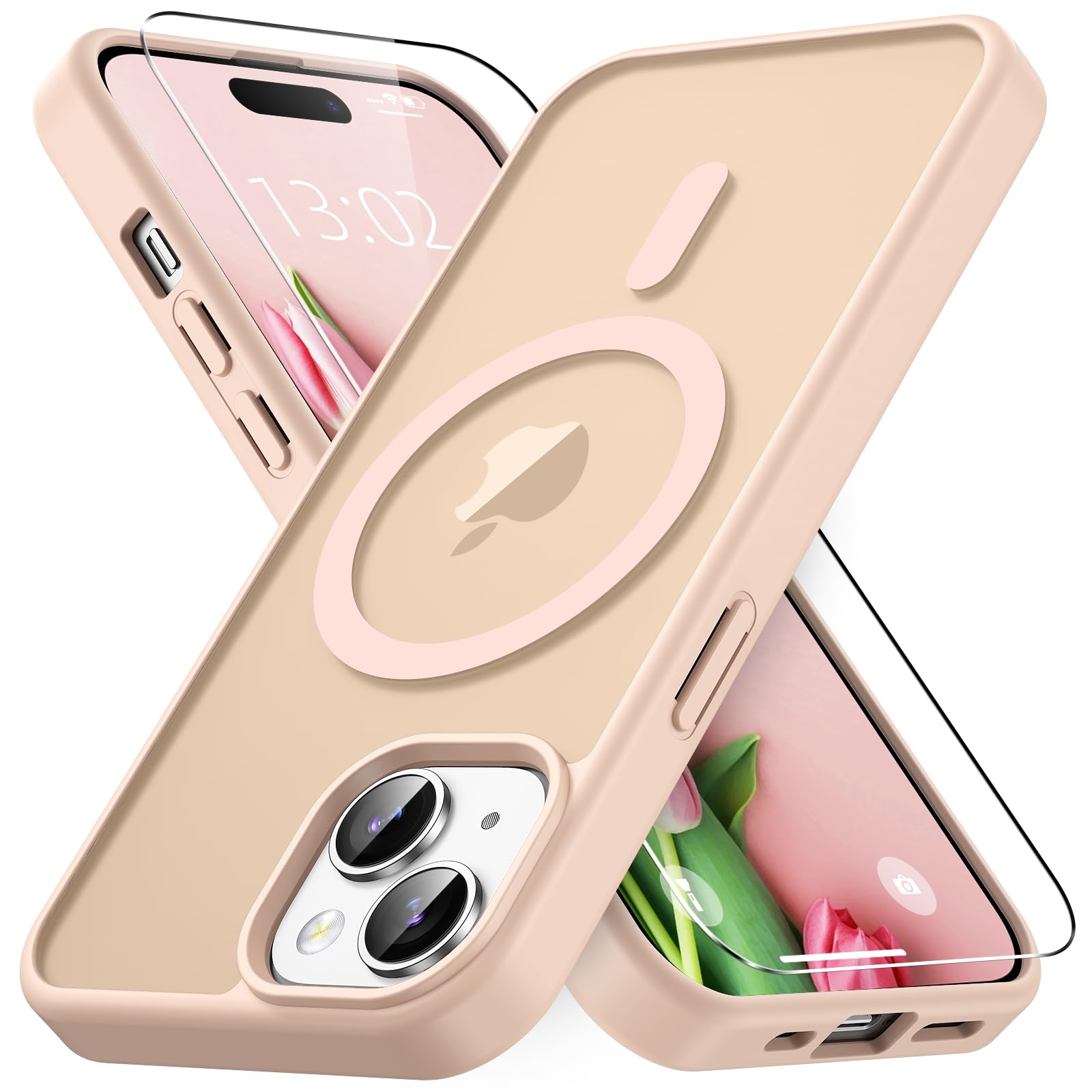 Vansdon for iPhone 15 Case, Compatible with MagSafe, Magnetic Translucent Matte Slim Protective Cover with 1 Screen Protector - Military-Grade Drop