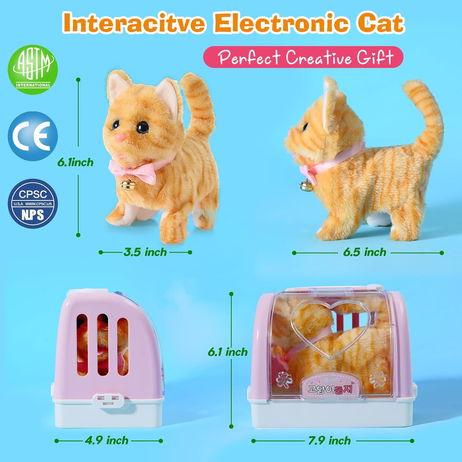WorWoder 15PC Robot Plush Electronic Interactive Cats That Move and Meow Walking Wagging Lifelike Stuffed Kitten Toy pet for Girls Kid Parts(Yellow)