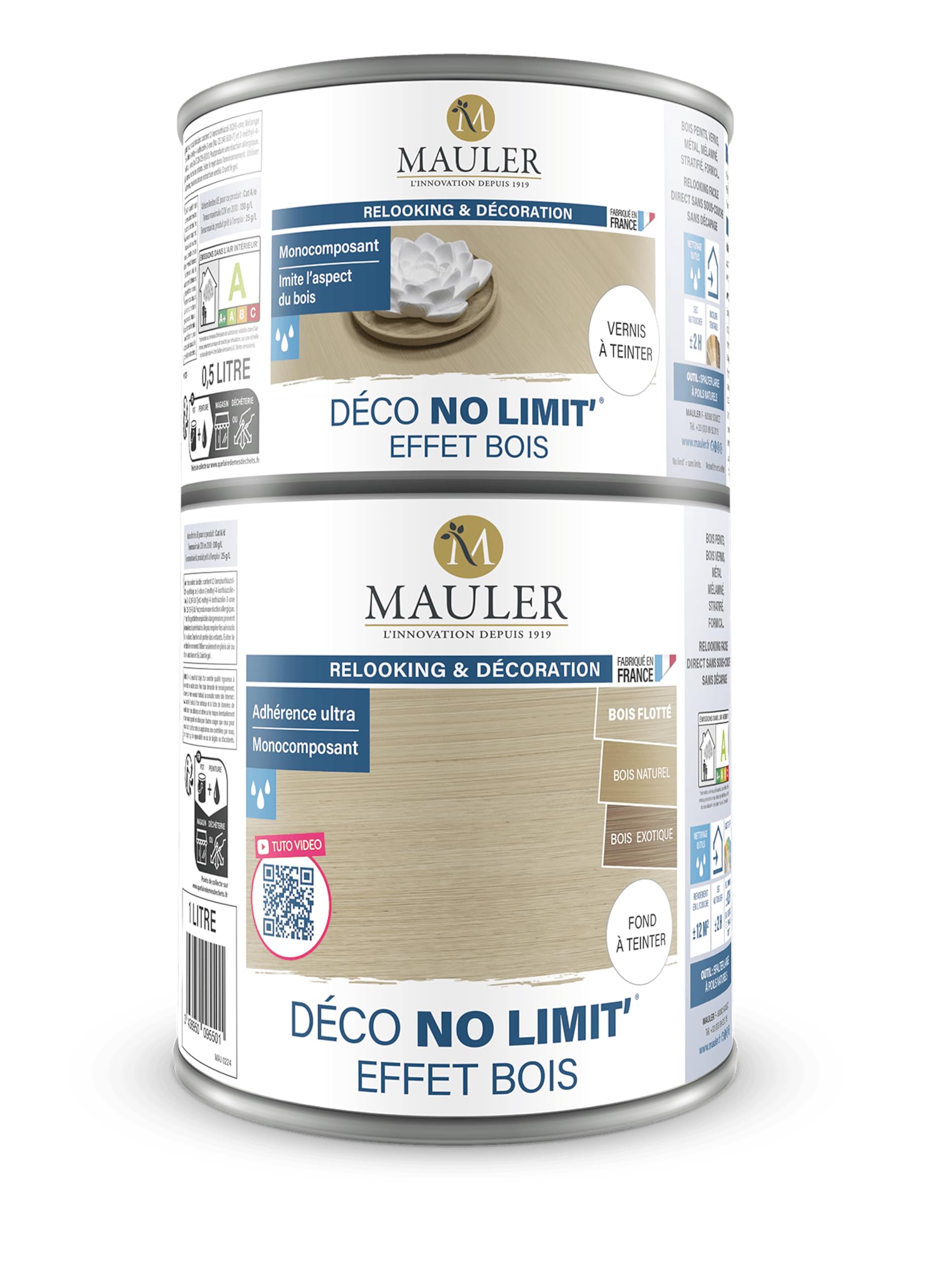 MAULER - Peinture effet bois multisupports 1,5L - Meuble, cuisine, bain - Kit peinture + Vernis - Imite le veinage du bois - Bois Flotte