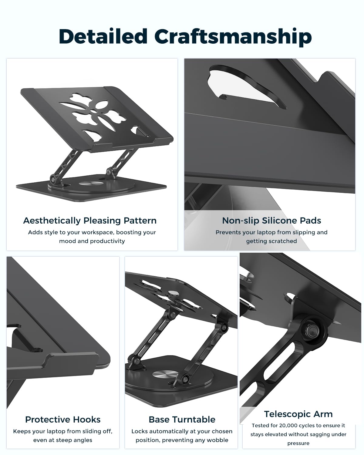 Aoviho Soporte ajustable para computadora portátil con base giratoria de 360°, soporte elevador ergonómico de aluminio para laptop, soporte portátil para MacBook Pro/Air, Dell, HP, Lenovo de hasta