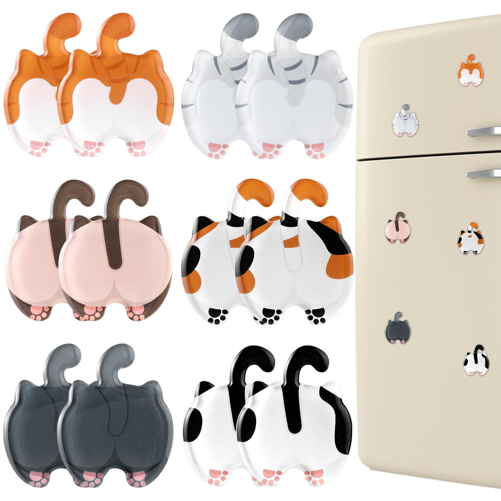 Xuhal 12 Pcs Cat Butt Magnets for Refrigerator Cute Kitten Fridge Magnets Funny Novelty Gift for Cat Lovers and Pet Parents, 6 Style