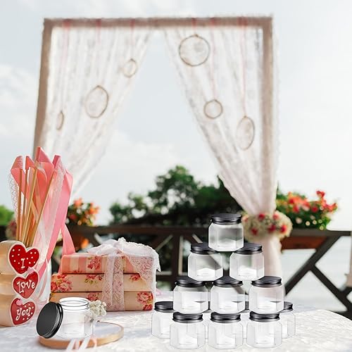 Miniatura 7 de 50 frascos hexagonales de plástico de 3 onzas con tapas, mini tarros de miel de boca ancha, tarros de especias pequeños para recuerdos de fiesta,