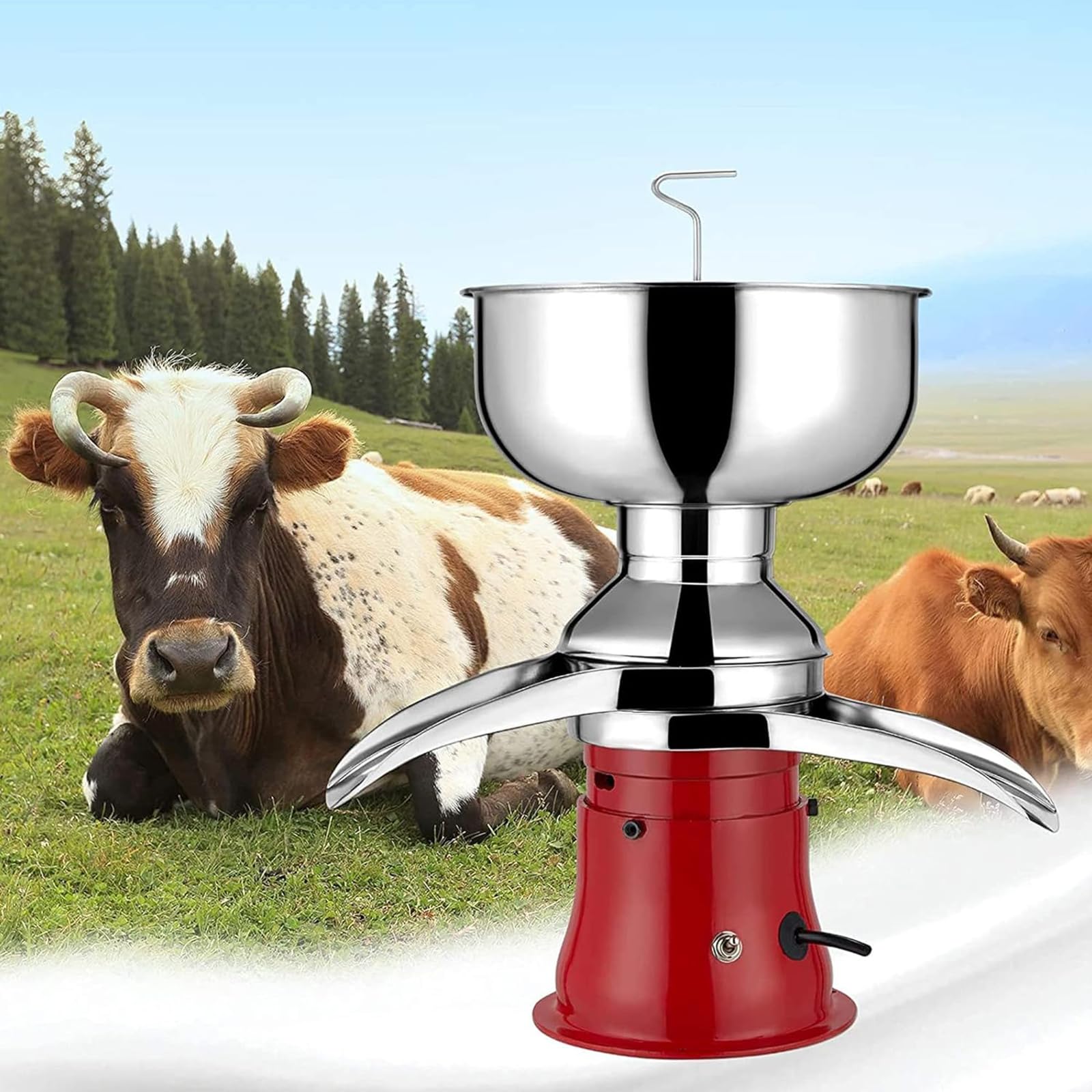 Espumador de leche, separador de crema, separador eléctrico de mantequilla de leche fresca de acero inoxidable, con bandeja de separación de 15 capas, caudal ajustable, fácil de usar, para g