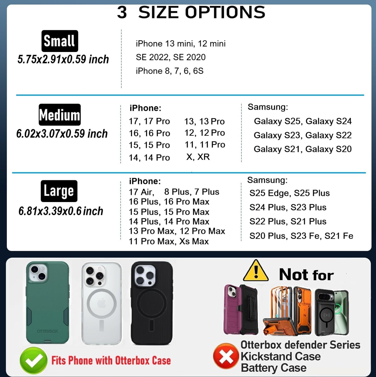 Holster for iPhone 17 16 15 14 13 12 11 Xs X XR/Pro Models, Cell Phone Belt Holder Case with Clip for Men, Heavy Duty Nylon Pouch (Fits Phone with Otterbox Cover on) Black