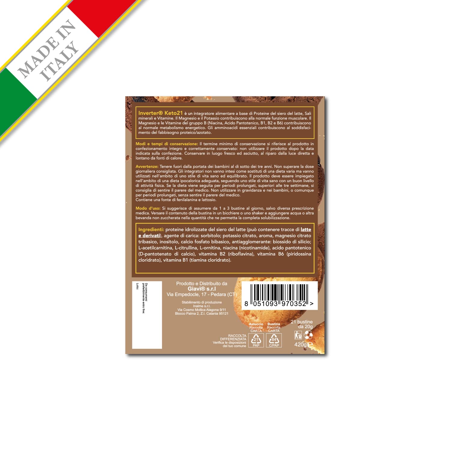 Giavì Inverter Keto21 bustine - Integratore a base di Proteine, Sali Minerali e Vitamine - indicato per la dieta chetogenica - attiva la chetosi - dieta chetogenica kit 21 giorni (Biscotto)