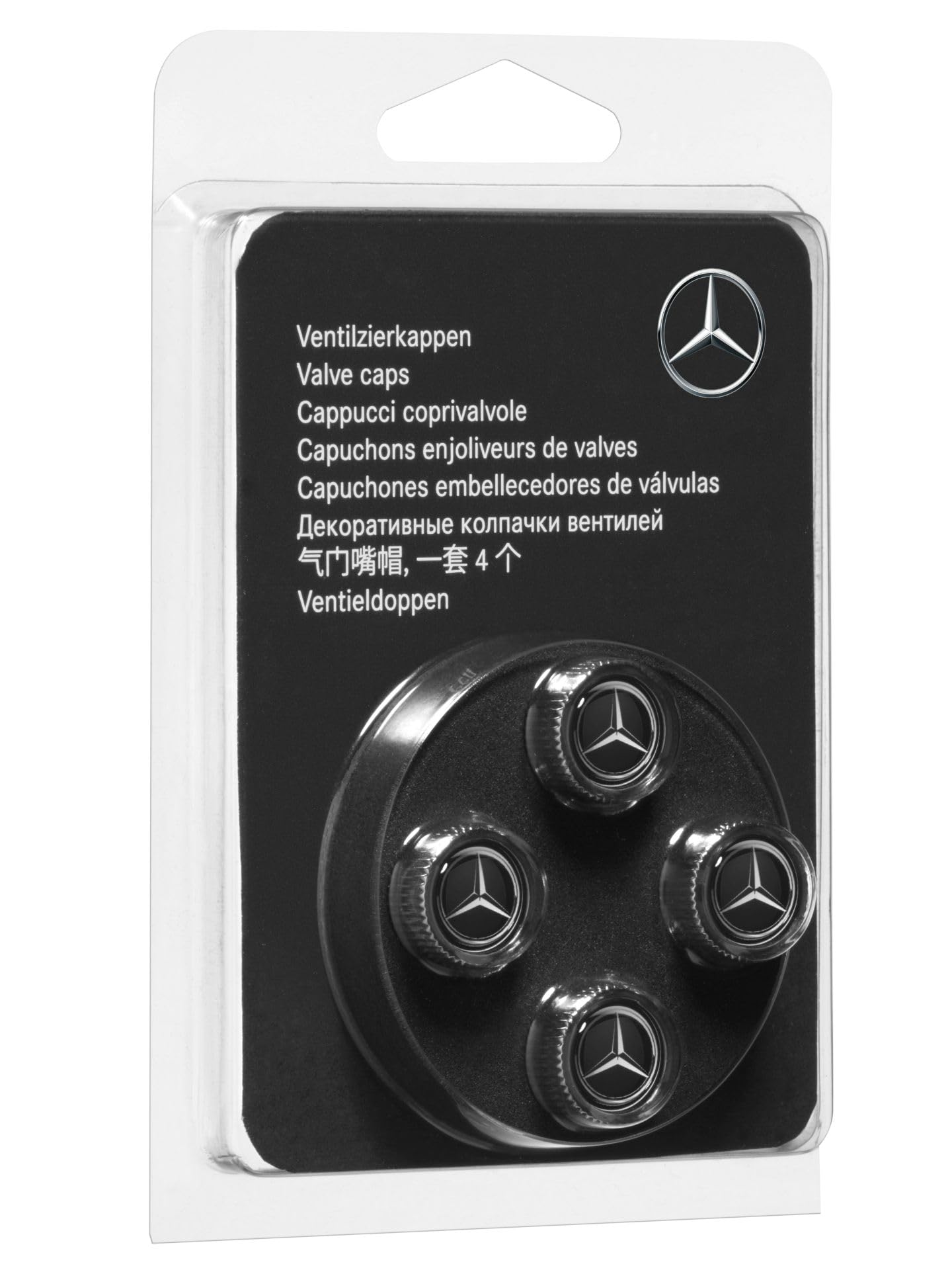 Mercedes-Benz Tapón decorativo para válvula, cromado, juego de 4, transparente, plástico