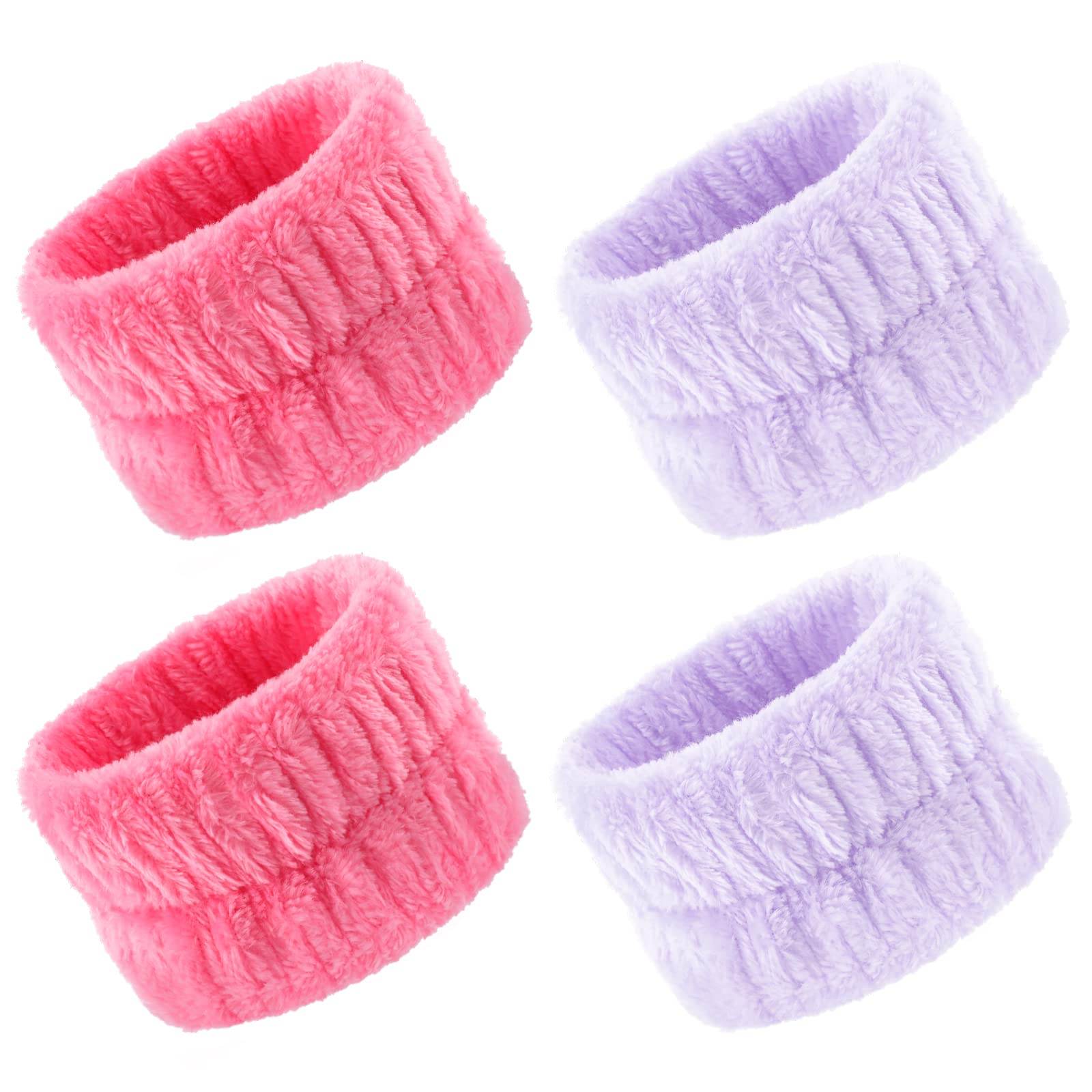Cobee Correa de Lavado de muñeca para SPA 4 Unidades de Forro Polar Coral para Lavado Facial de Microfibra de muñeca Banda elástica para el Cabello para Ducha Maquillaje