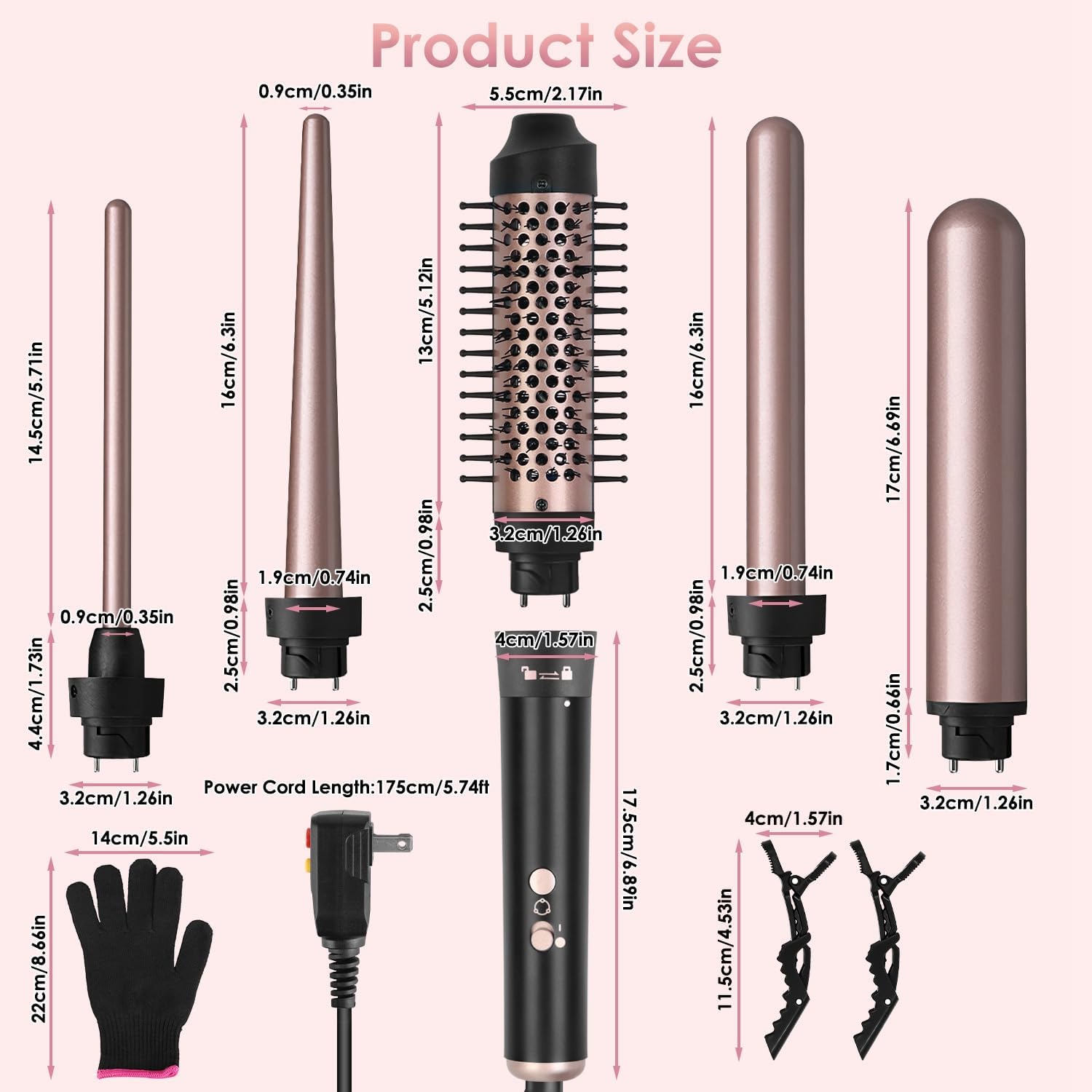 TeqHome 5 in 1 Curling Wand Set, Curling Iron with 5 Interchangeable Barrels, 4 Temps Fast Heating Hair Curler with Glove, 2 Clips, ALCI Plug & 360°Rotatable Cable, 1H Auto Off (W Leakage Protect)