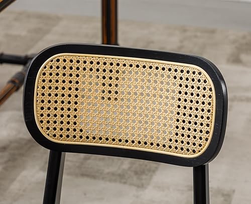 Vista 14 de EALSON Juego de 2 sillas de comedor de ratán, tapizadas de cuero, sillas de cocina de madera modernas de mediados de siglo, sillas laterales sin