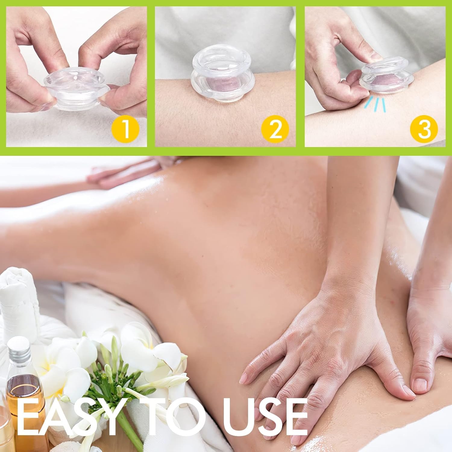 GreenLife® Schröpftherapie-Sets – Silikonbecher-Set fest (4 Stück) für Muskelkater, Schmerzlinderung, Körper, Nacken, Knie, Selbstmassagewerkzeug, Tiefenmassagegerät, Anti-Cellulite-Gelenkschmerzen