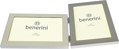 Miniatura 4 de Marco de fotos plegable doble de aluminio cepillado de color plateado satinado para 2 fotos, incluye 2 fotografías estándar de 6 x 4 pulgadas (1