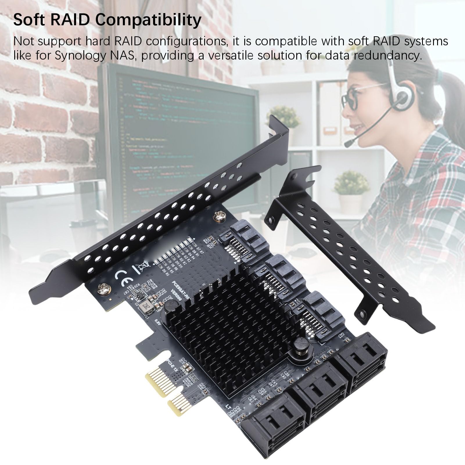 Sxhlseller Tarjeta de Expansión PCIE 1X de 9 Puertos, Adaptador PCIE a 9 SATA3.0 de 6 Gbps, Compatible con Hot Swap y Soft Raid, Controlador PCI Express 1X, 4X, 8X, 16X SATA para Sistemas