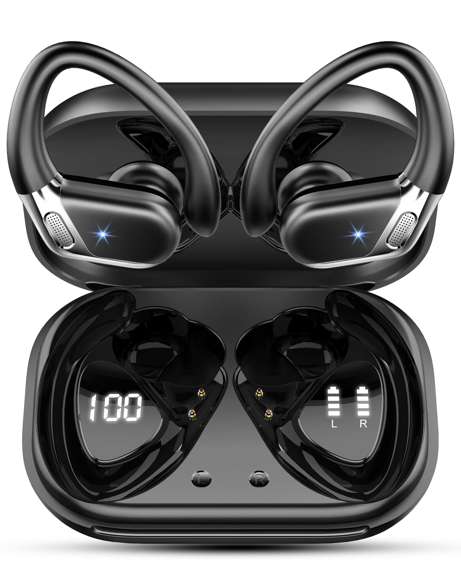 Cuffie Bluetooth Sport, Auricolari Bluetooth 5.4 HiFi Stereo, 50 Ore Cuffie Wireless con Cancellazione Rumore Mic, Ricarica Rapida USB-C, Cuffiette Bluetooth IP7 Impermeabil Running Palestra Correre