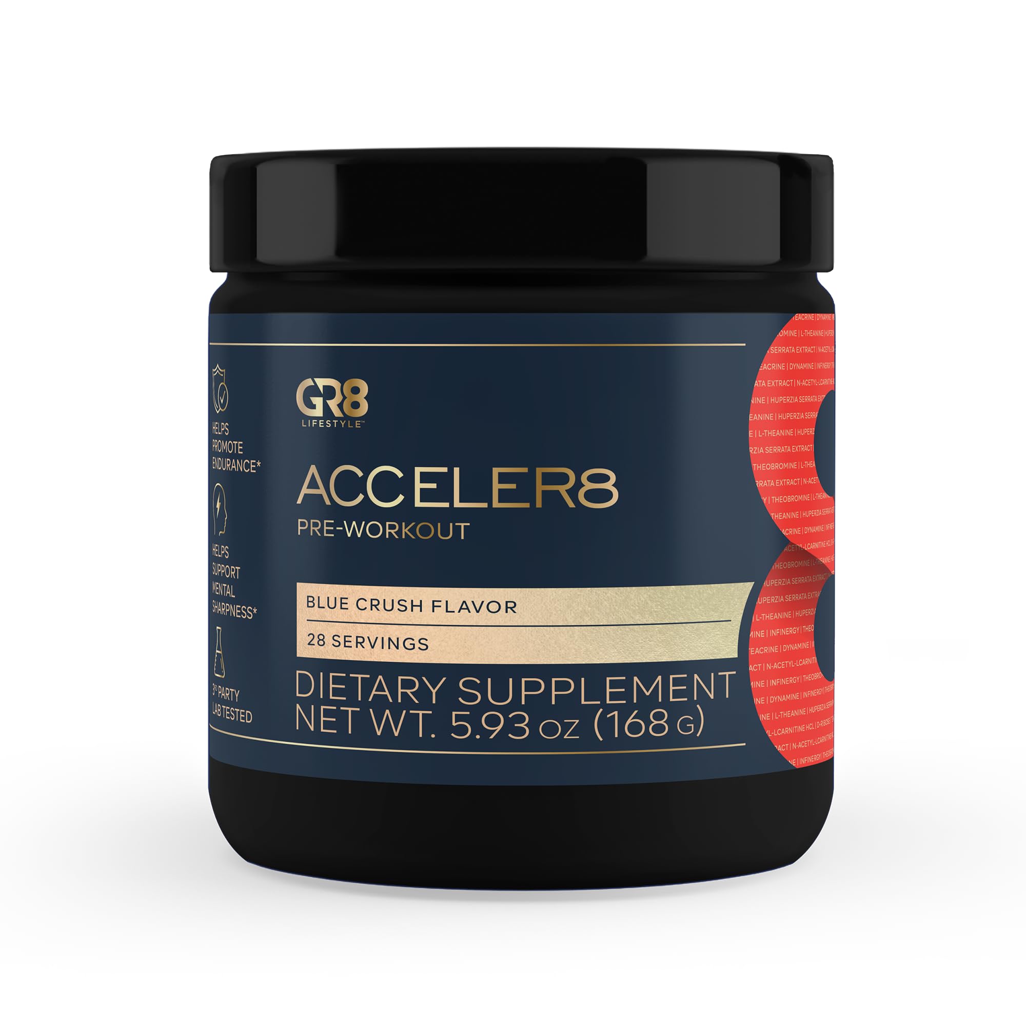 GR8 LIFESTYLE ACCELER8 Energy + Mood Matrix | PRE-Workout | Sustained Energy & Focus Booster | No Crash Caffeine, Amino Acids & Ribose for Endurance & Mental Clarity (Blue Crush)