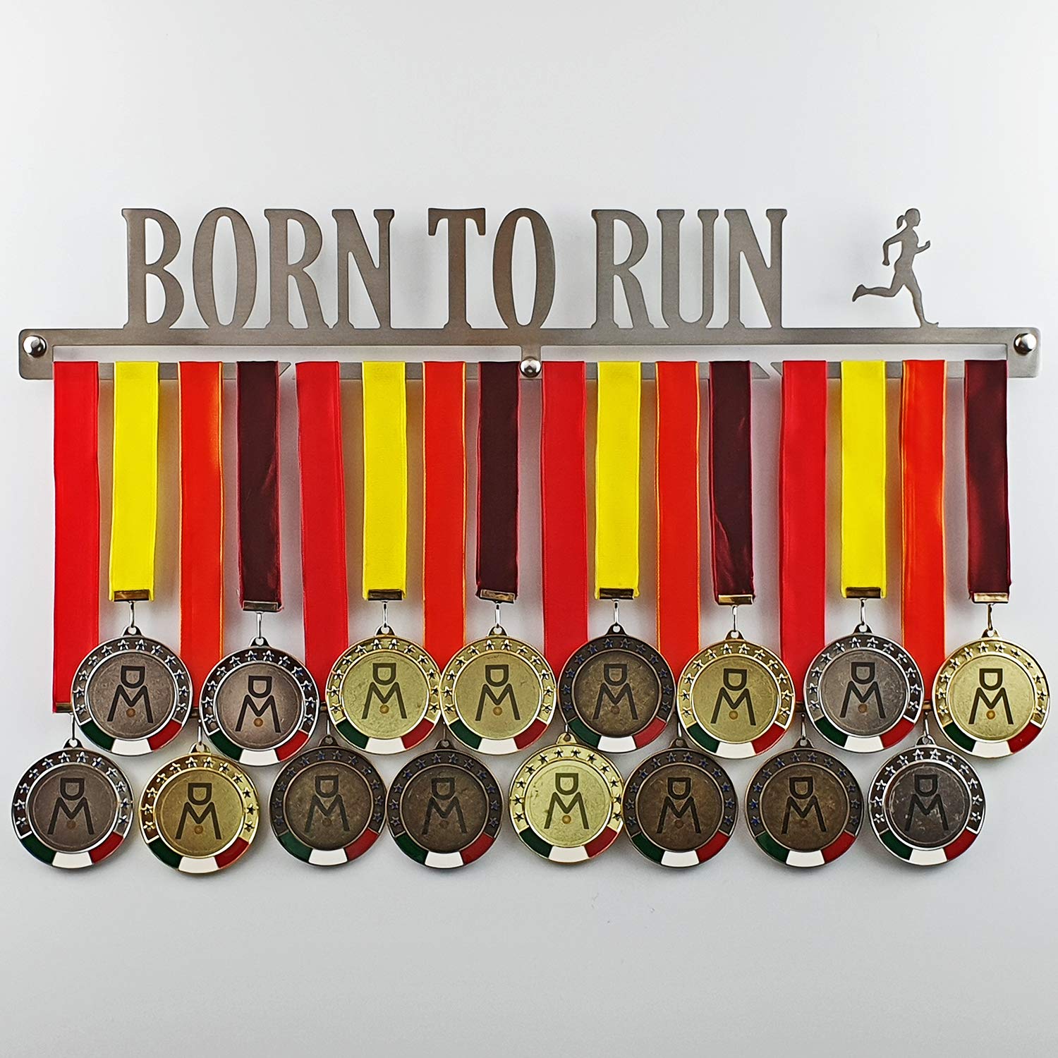 MEDALdisplay Born TO Run - Medagliere da Parete - Porta medaglie Running, Maratona, Corsa - Sport Medal Hanger - Display Rack - Acciaio Inox 100% Made in Italy by