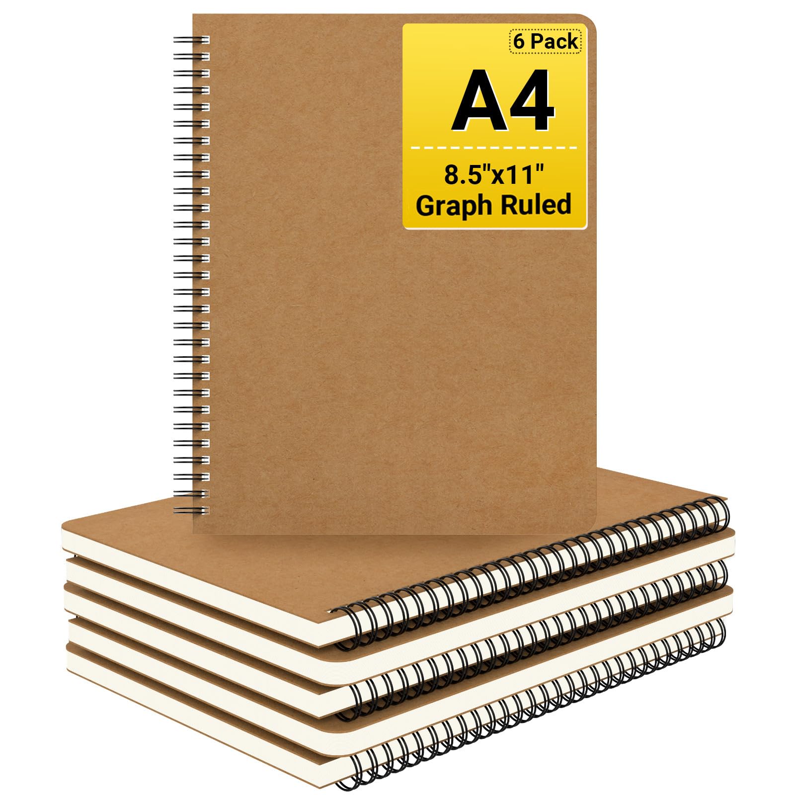 EUSOAR Lot de 6 grands carnets graphiques à spirales, format A4, 21,6 x 27,9 cm, 120 pages, couverture rigide, papier quadrillé à spirale, composition pour mathématiques, sciences, ingénierie, dessin