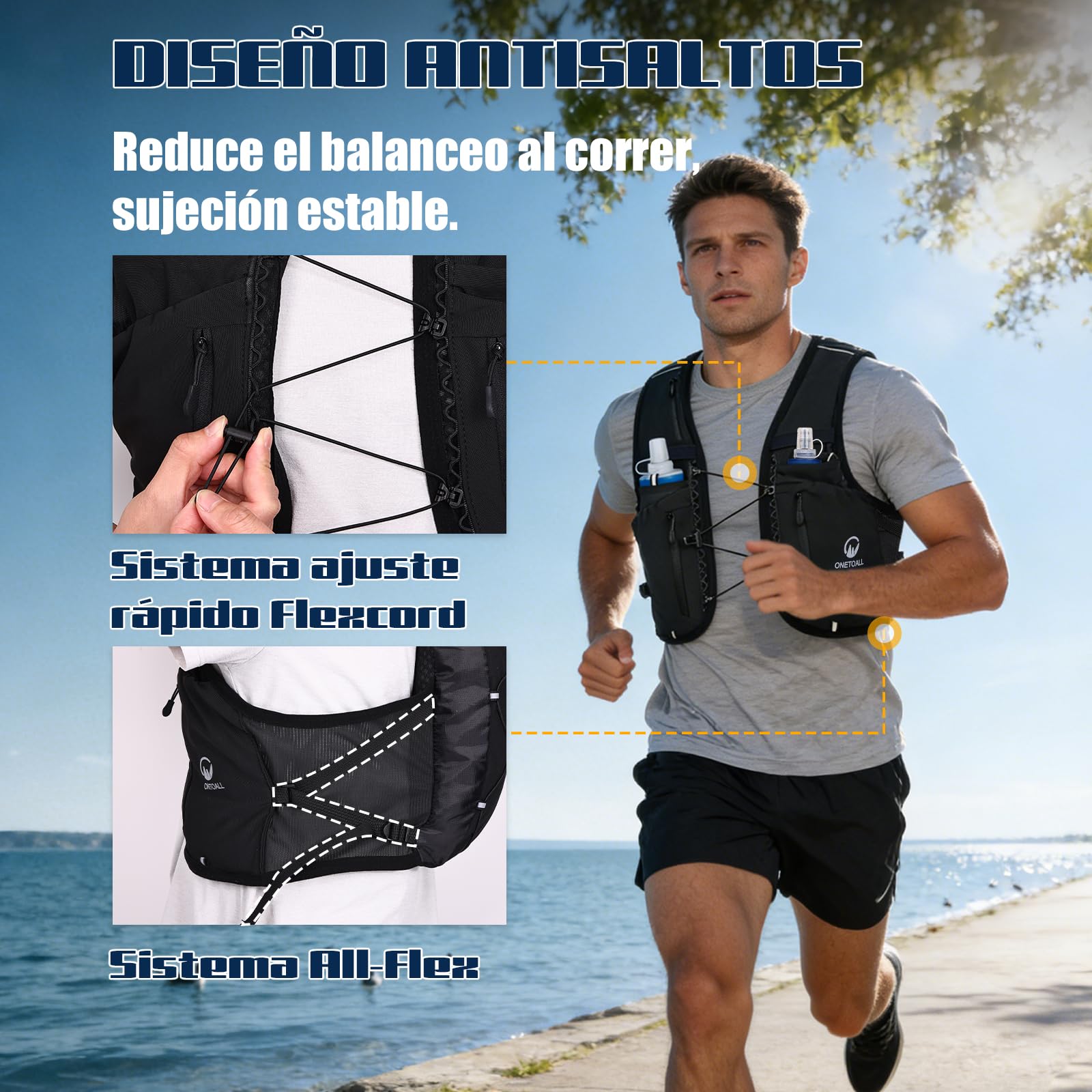 Chaleco Running Hombre Mujer con 2 Botella 500ml y Luz LED