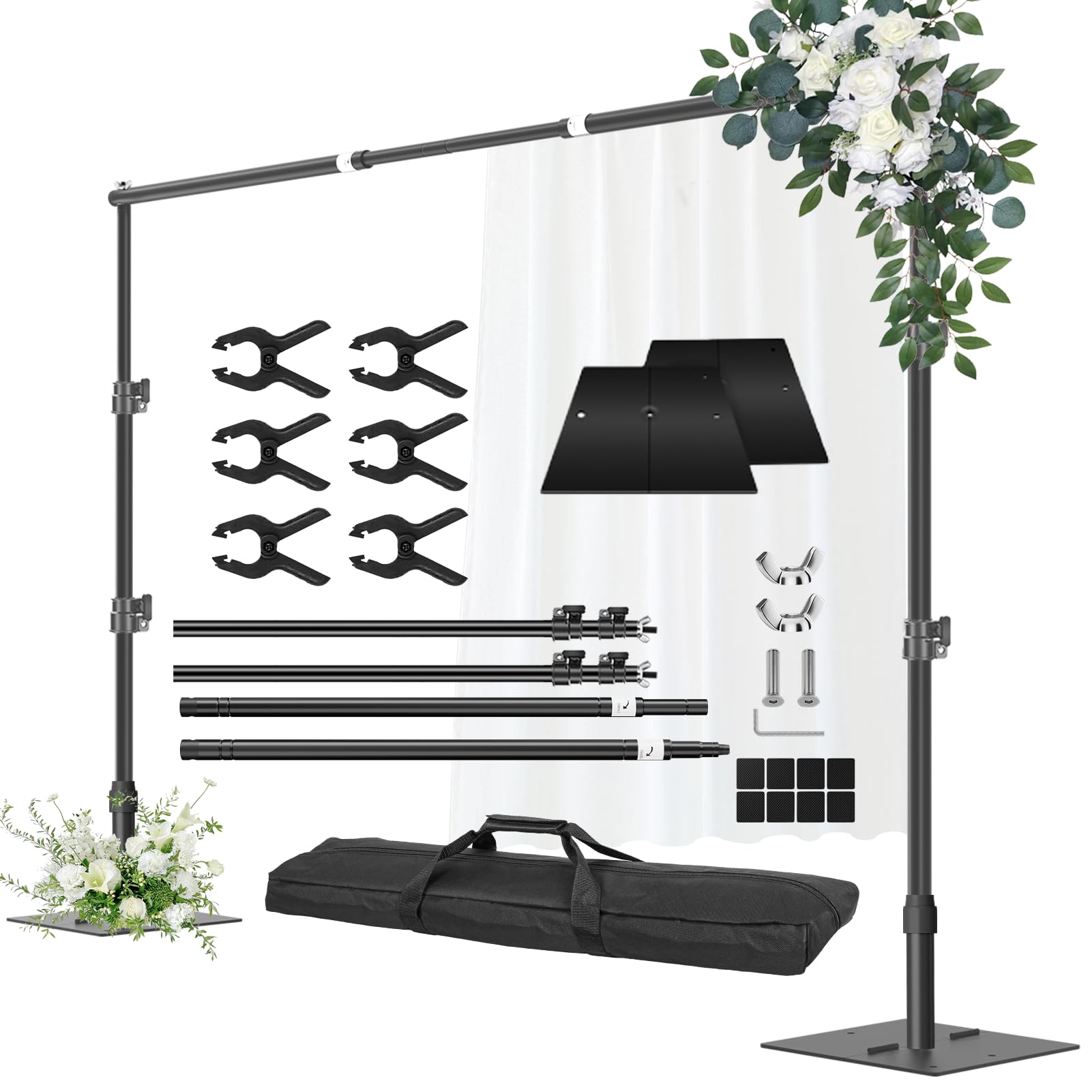 Supporto per fondale resistente, 2 m x 3 m, cornice regolabile con base in metallo, tubo e kit di supporto per cabina fotografica, video, studio, decorazione, matrimoni, feste di compleanno,