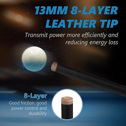 Miniatura 4 de Palo de billar profesional de 58 pulgadas de fibra de vidrio, palo de billar profesional con punta de 8 capas de 0.512 in, junta de pasador Uni-Loc