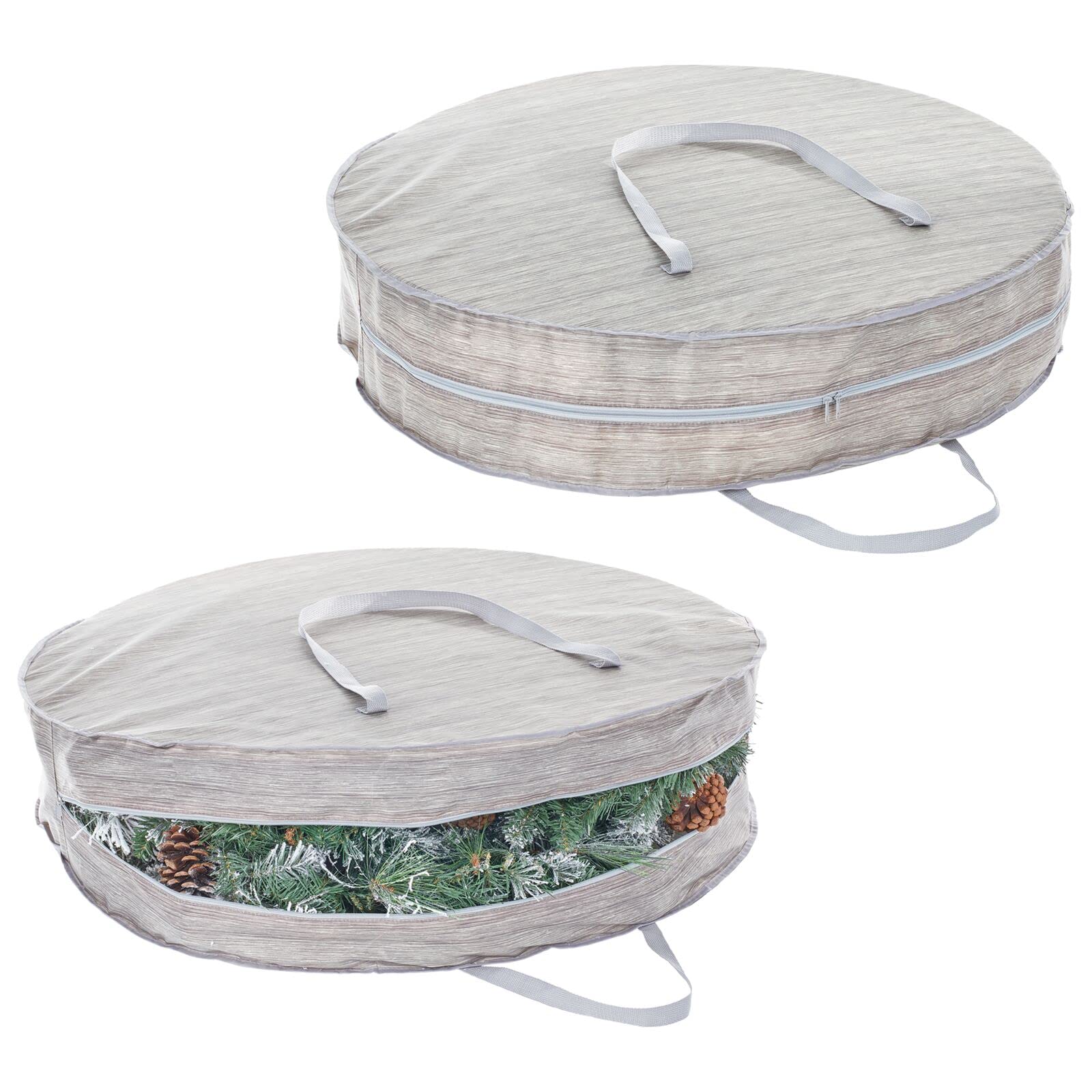 mDesign Round 36" Wreath Storage Container with Handles Fabric