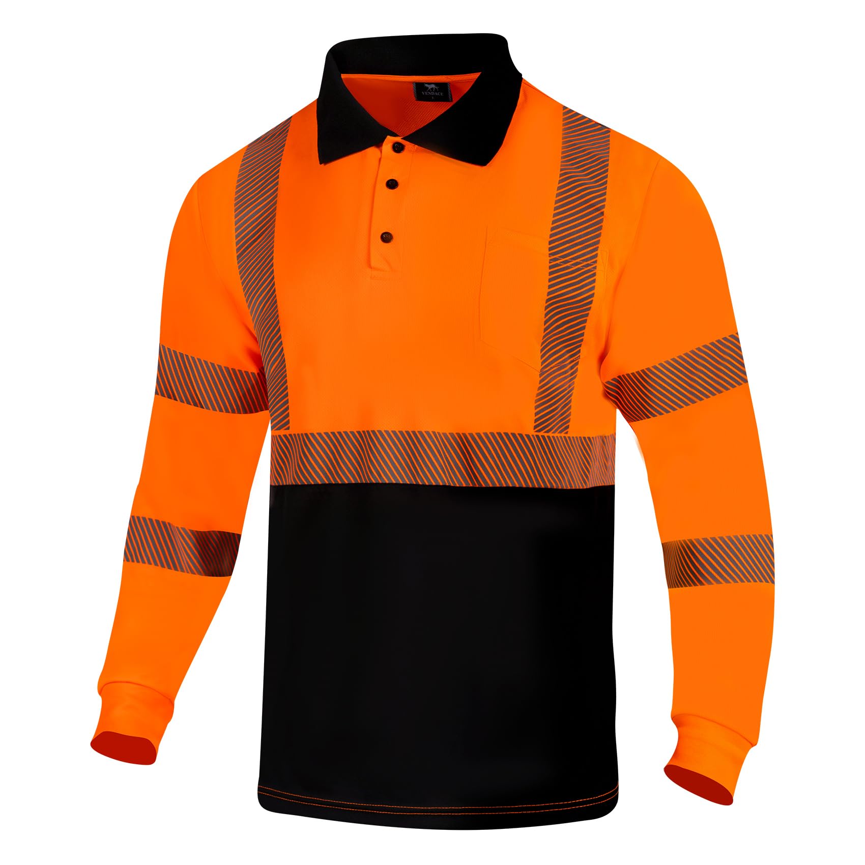 Photo 1 of VENDACE Hi Vis Safety Reflective Long Sleeve Polo Shirts for Men ANSI Class 3 High Visibility Construction Work T Shirts(Orange,S)