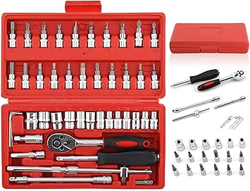 SHREE VALLAV 46 in 1 Pcs Tool Kit & Screwdriver and Socket Set Wrench Set Multi Purpose Combination Tool Case Precision Socket Set (Multi color)