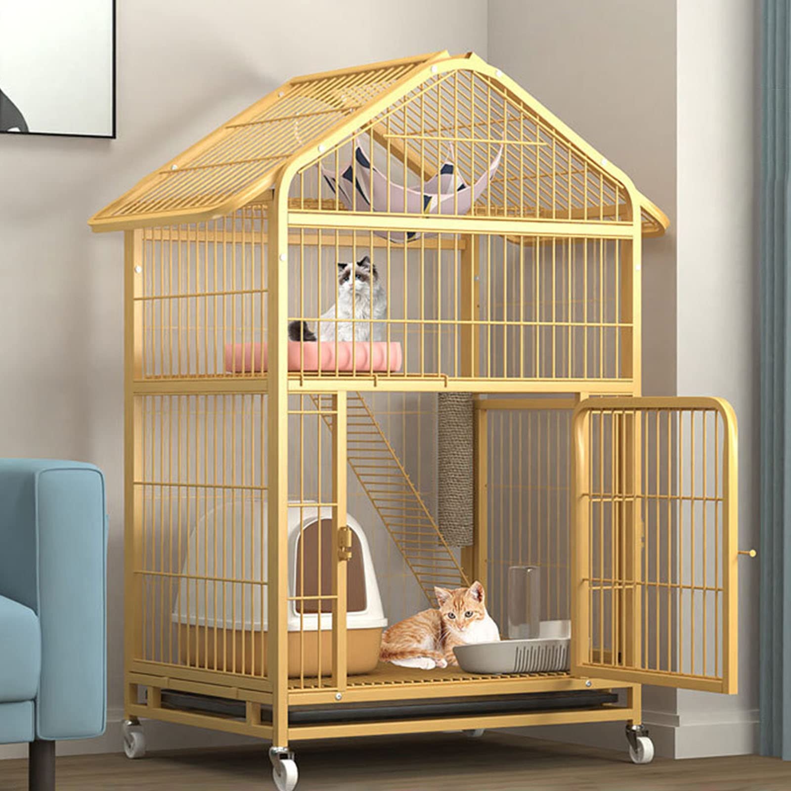 HYJYGM Katzenlaufstall, Meerschweinchenkäfige, Rattenkäfig, Katzenkäfige für den Innenbereich, Haustiergehege mit verstellbaren Ruheplattformen, Abnehmbarer, auslaufsicherer Pfanne, feststellbare