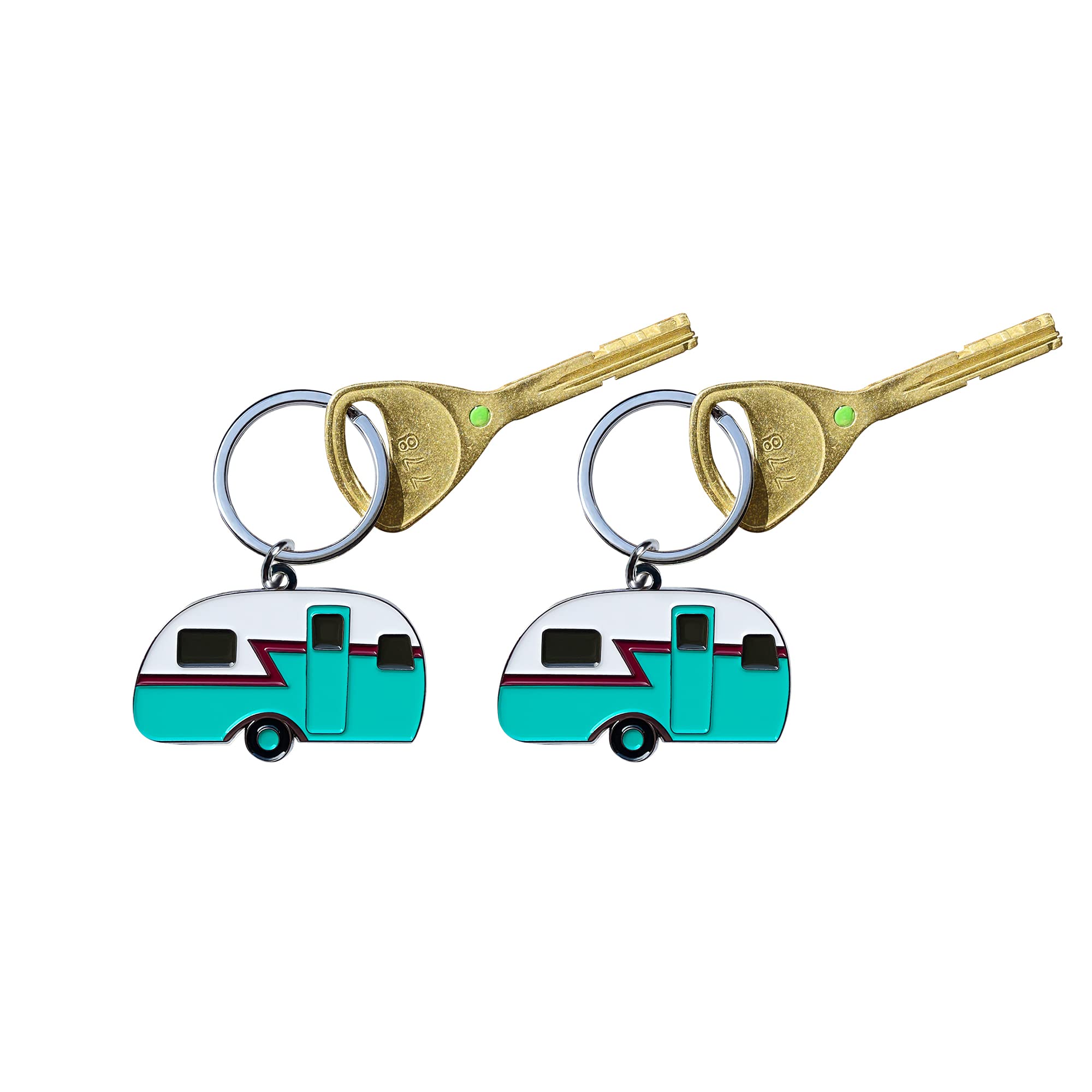 COLIBROX RV Keychain - 2 Pack Camper Key Chain Set - Funny Camping Accessories - Gift For RV Owners - Unique Camping Gifts For Women Men - Retro Trailer Design, 2-Pack