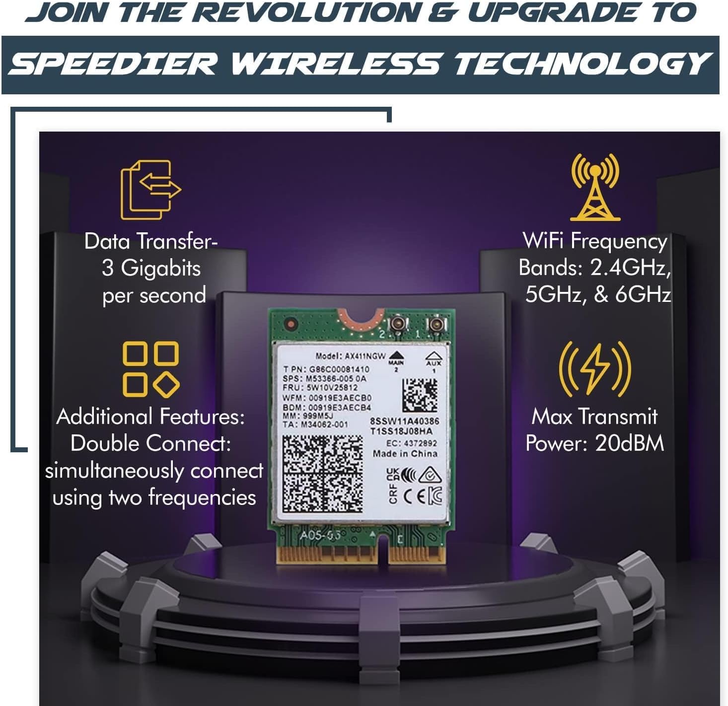 AX411 WiFi 6E Card | Tri-Band Wi-Fi | Up to 3.0 Gbps | CNVio2 M.2 WiFi Card for PC | Supports Bluetooth 5.3 | Requires Intel 12th+ Gen CPU Windows 10/11, Linux | AX411NGW