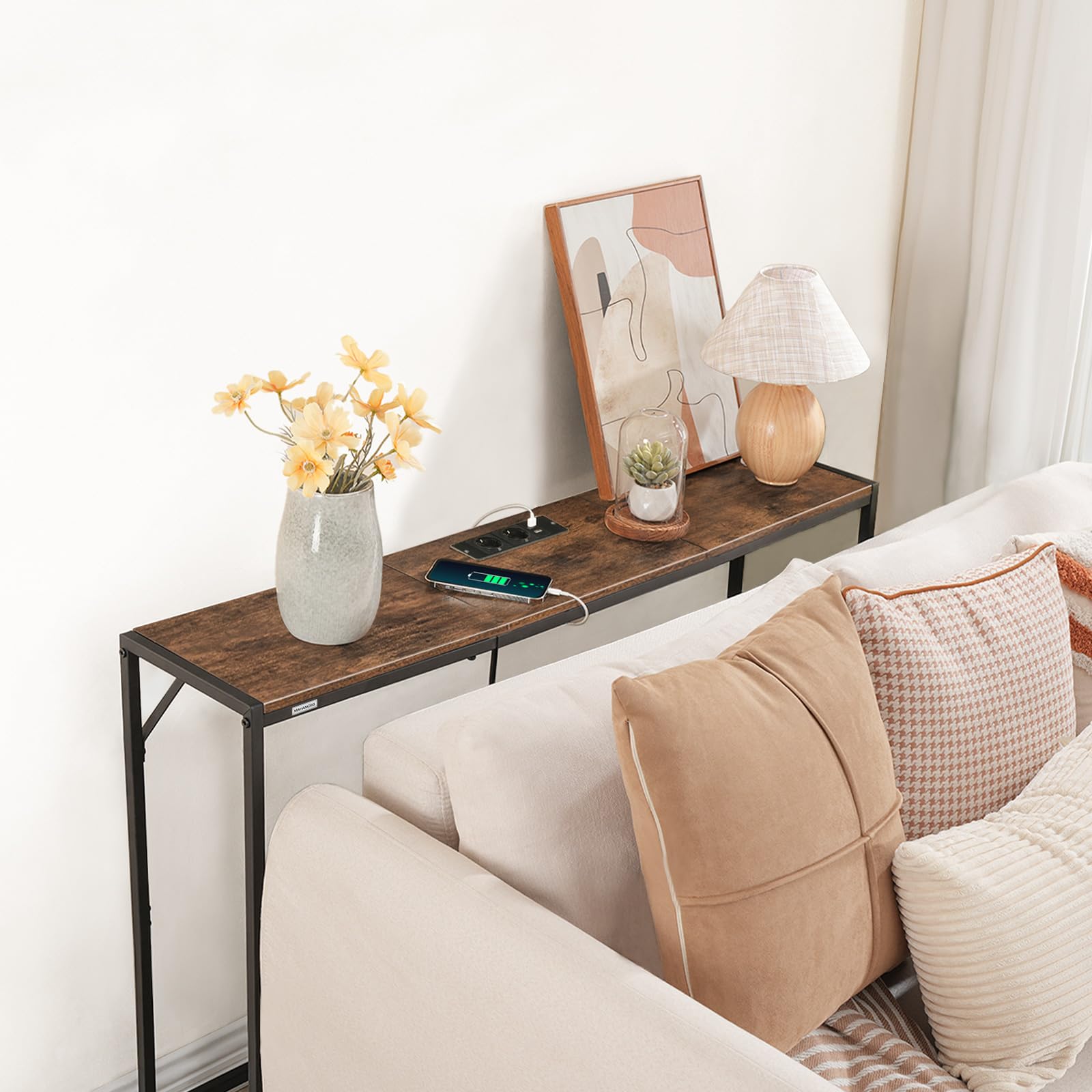 MAHANCRIS Mesa de Entrada y Sofá Estrecha, Consola Con Estructura Metálica, Estilo Minimalista para Salón, Pasillo, Entrada, Vestíbulo, Marrón ACTHR112UE01