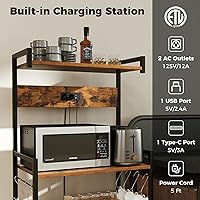 Vista 15 de Giantex Estante para panaderos con toma de corriente, soporte de microondas de 5 niveles con 10 ganchos en forma de S, estante de almacenamiento