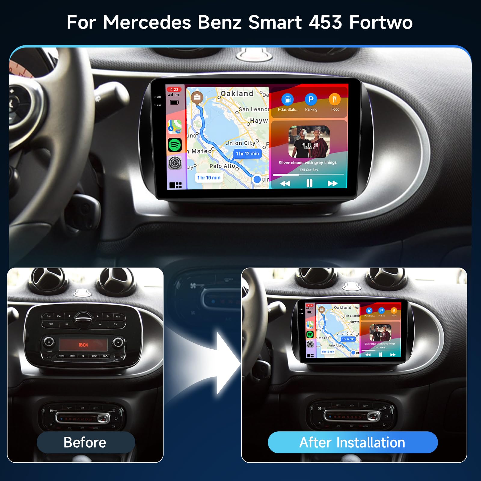 Hodozzy 4G+64G Autoradio per Mercedes Benz Smart 453 Fortwo 2014-2020 Android 9 Pollici InCell Touch Schermo Carplay Wireless Android Auto, Stereo 2 Din Bluetooth DSP GPS WiFi Radio FM RDS Telecamera