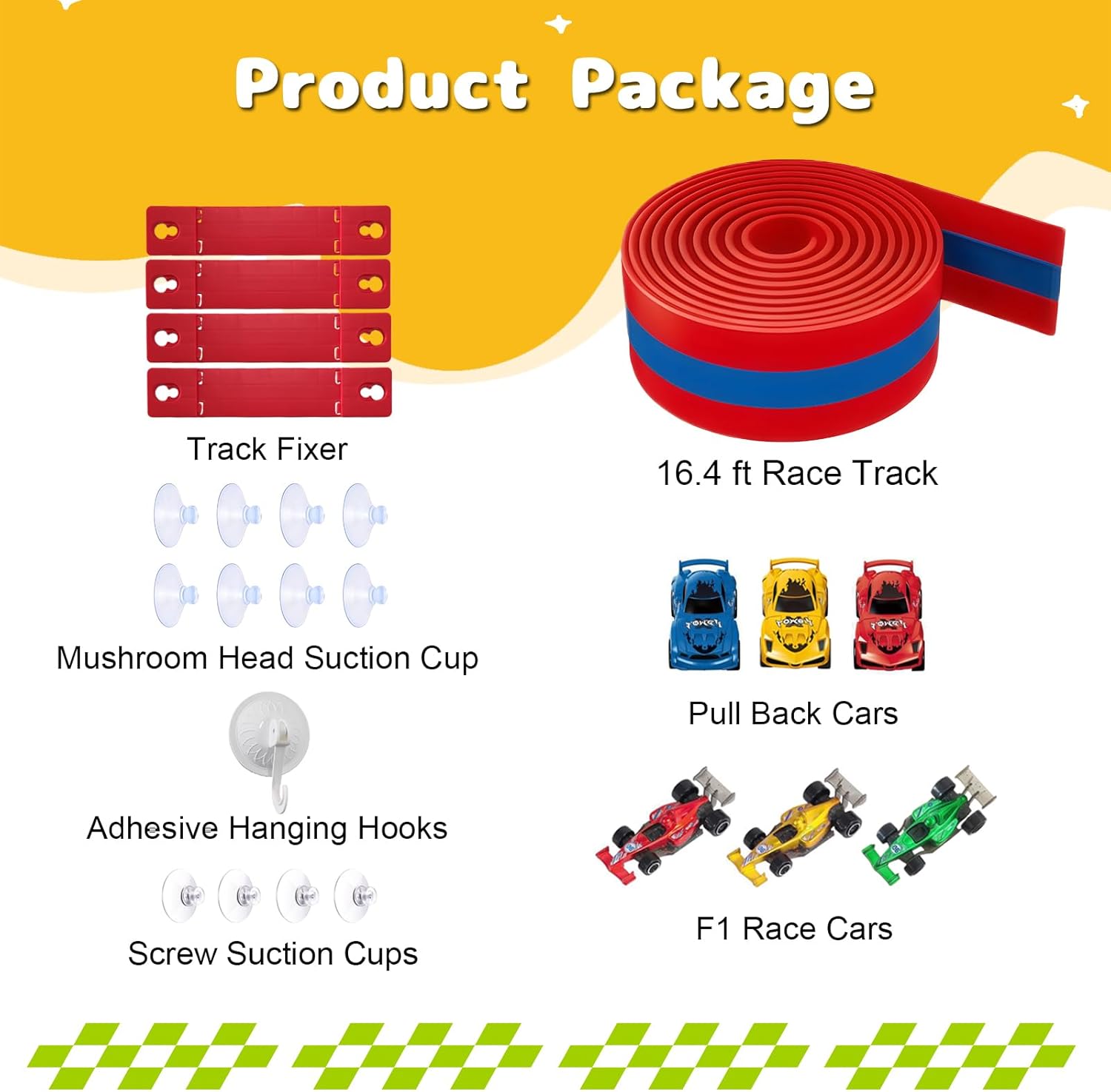 Flexible 16.4Ft Race Track for Kids, 3-Lane Bendable Racetrack Set with Suction Cups,Compatible with Hot Wheels/Matchbox 1/64th Cars,Portable Track Toy Gift for Boys Girls Ages 3+(Blue & Red)