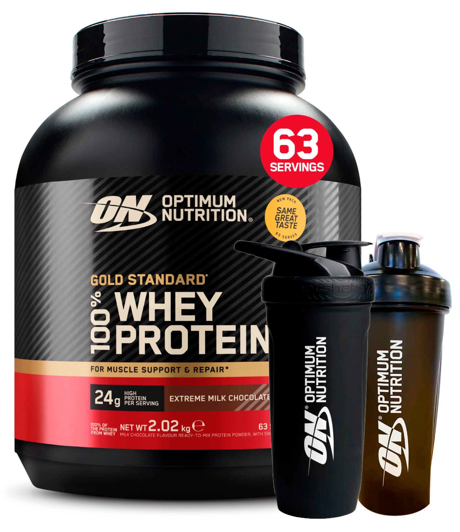 Optimum Nutrition Gold Standard 100% Whey Proteine in Polvere con Proteine Isolate e Aminoacidi per Massa Muscolare Cioccolato al Latte 2,02kg 63 Porzioni + SHAKER + REFORCE STEEL SHAKER