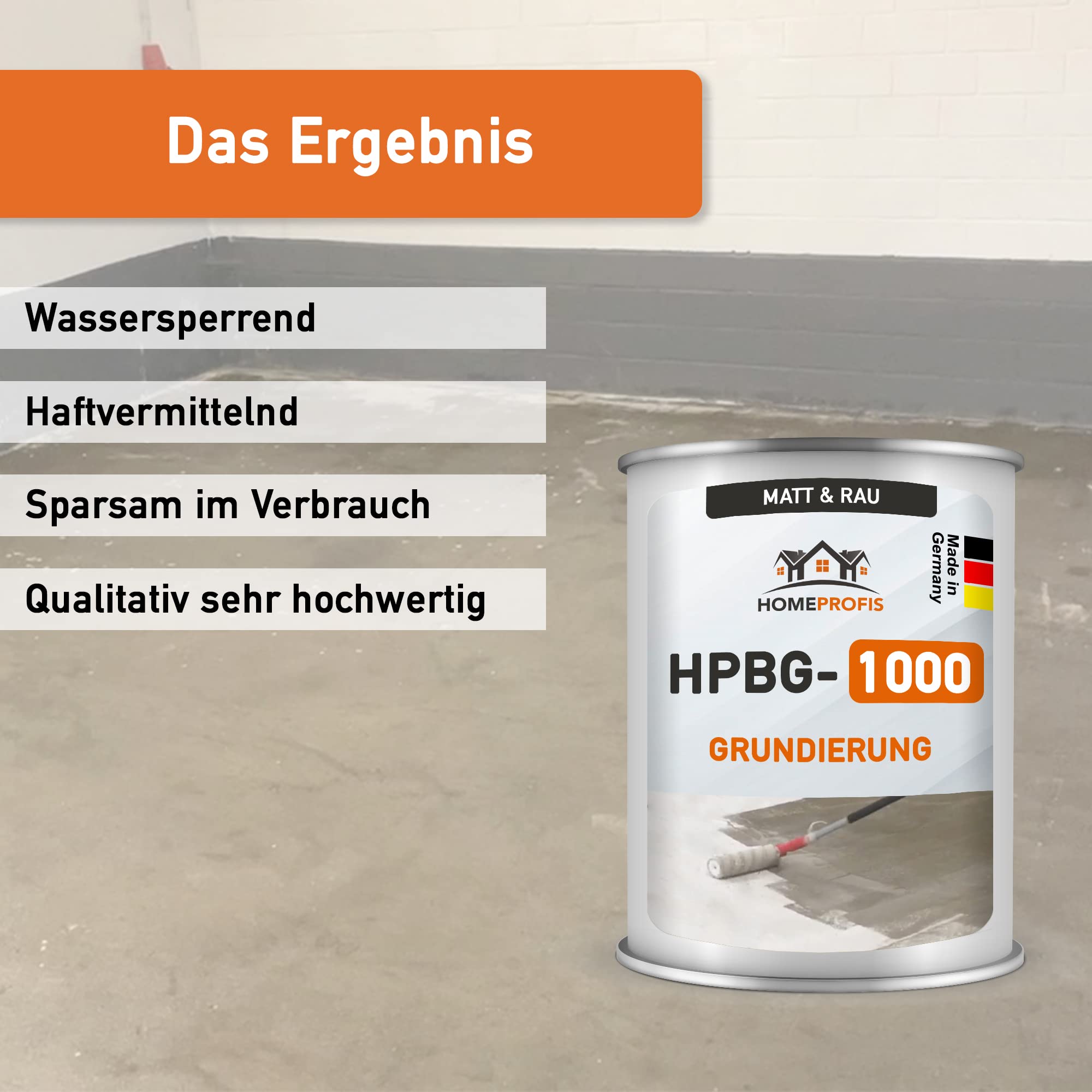 Home Profis® HPBG-1000 2K Epoxidharz Grundierung für Innen & Außen (bis 15m²) – Wasserdichter Sperrgrund Haftvermittler Tiefengrund Primer für Beton Estrich Keller Garage Balkon Terrasse