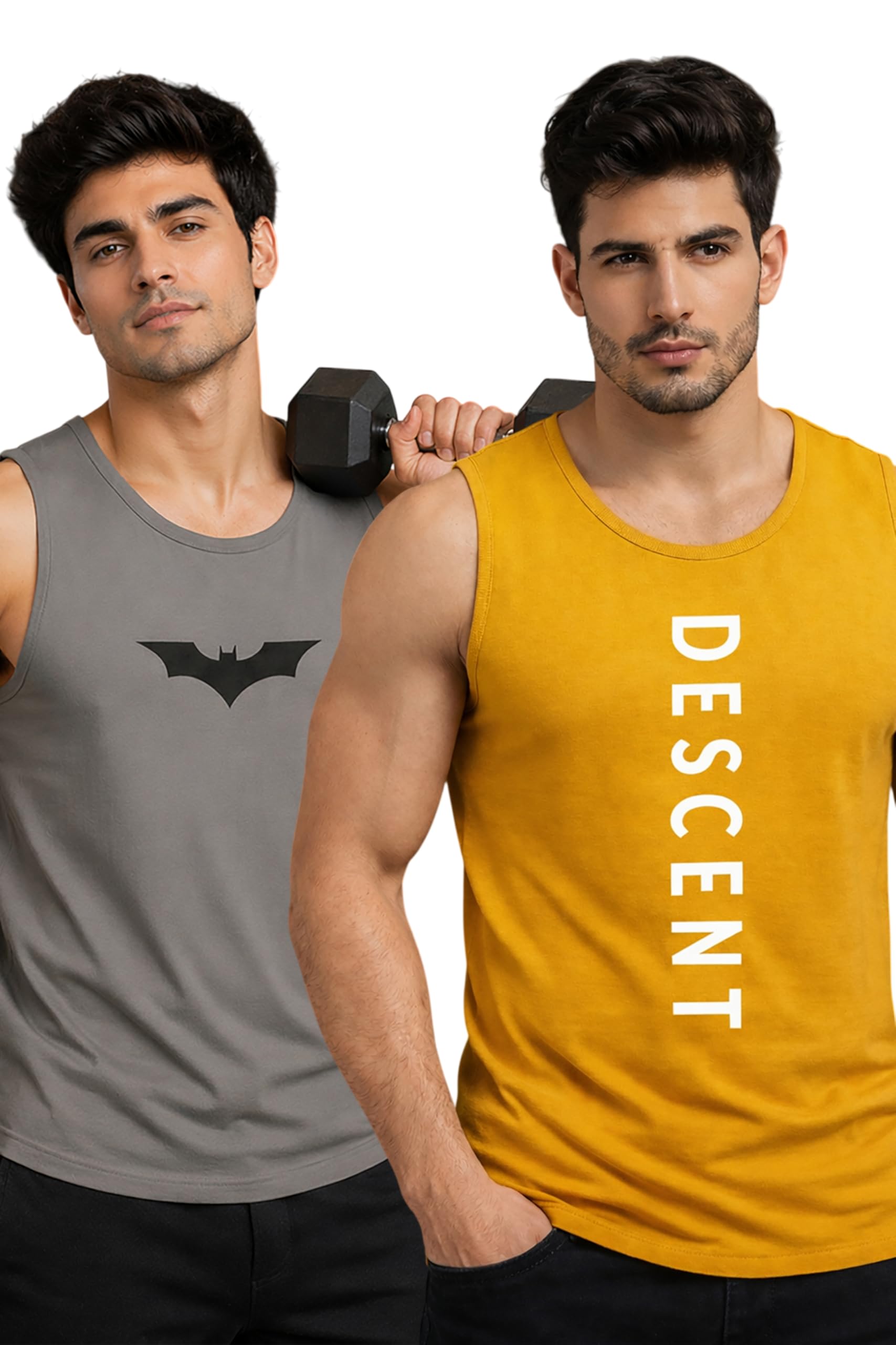 Polyester Letter Printed Vest for Men - Pack of 2 - Yellow & Grey | Round Neck | Sleeveless | Regular Fit | Summer & Gym Wear Tank Top for Men-image-26