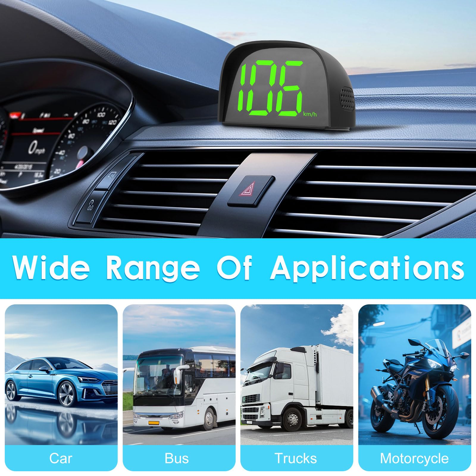 Tachimetro digitale per auto, HUD Auto Head Up Display, Tachimetro Intelligente GPS Digitale Universale, Tachimetro per Moto, Plug and Play, Carica USB, LED Grande schermo per Auto, Camion, Moto