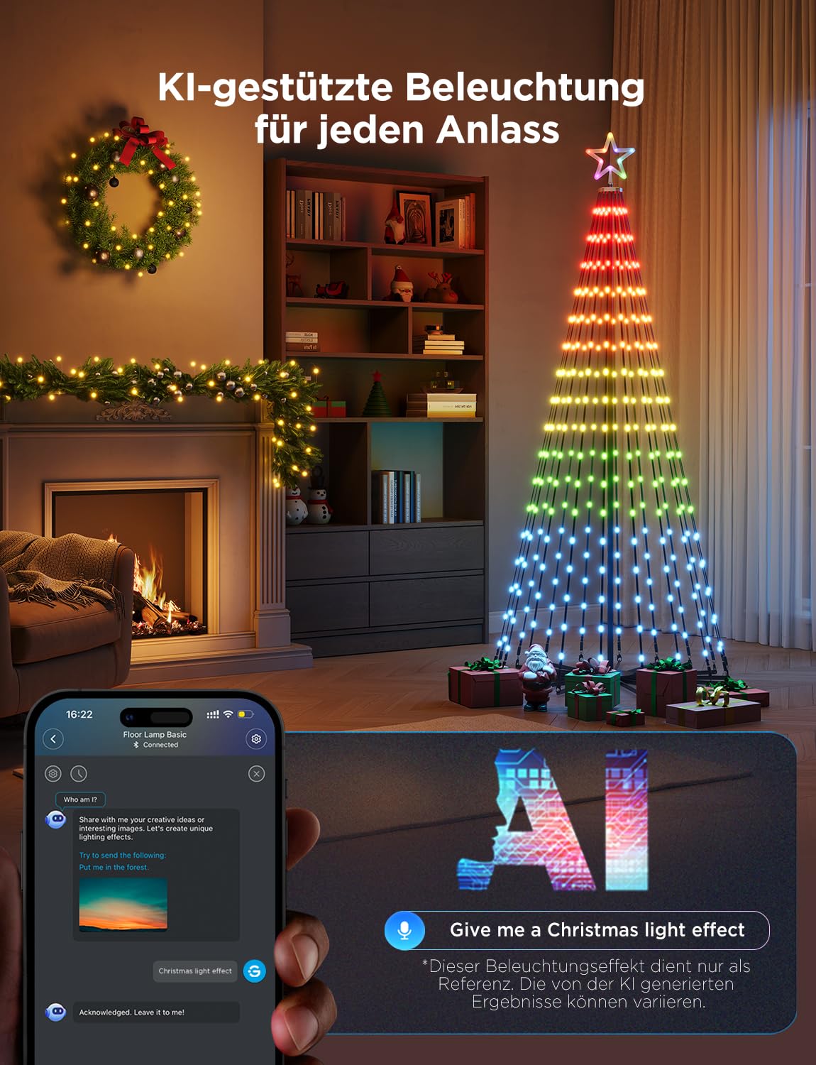 Govee Christmas Cone Tree Lights, 1,82m 316 LEDs RGBIC-Lichterkette mit Intelligenter App-Steuerung, 82+ Szenenmodi, IP67-Wasserdichte Weihnachtsbaum Kegelform für Halloween und Weihnachten, Schwarz | Intelligente App-Steuerung, 82+ Szenenmodi, IP67-Wasse