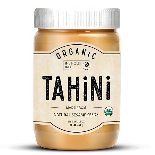 Pasta de Tahini orgánica de 16 onzas (1 libra), aderezo de sésamo blanco sin cáscara, certificado por la USDA, sin gluten, kosher, salsa Tahini