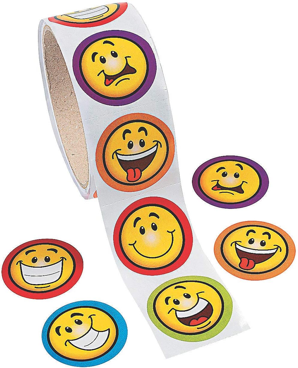 Fun Express Goofy Smile Face Stickers (1 Roll of 100 Stickers)
