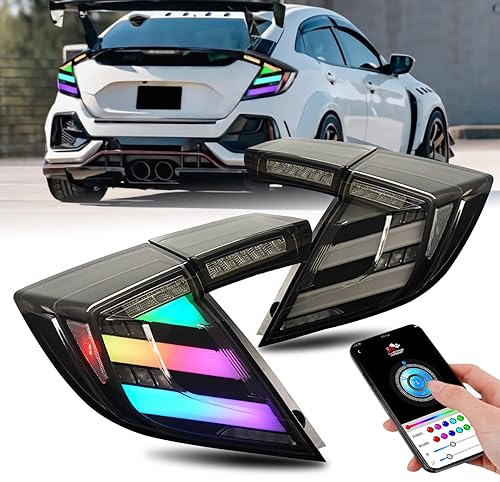 Miniatura 8 de HCmotion - Conjunto de luces traseras LED para Honda Civic 10Th Gen Tipo R Hatchback FK7 FK8 2016-2021 con señal secuencial, animación LED DRL Start