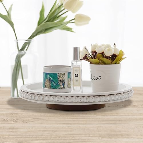 Miniatura 7 de HPC Decor - Organizador de madera Lazy Susan con cuentas de 12 pulgadas, decoración de mesa de granja, redonda Lazy Susan para armario de mesa,